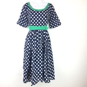 eShakti dress navy green bow polka dot size 18 XL